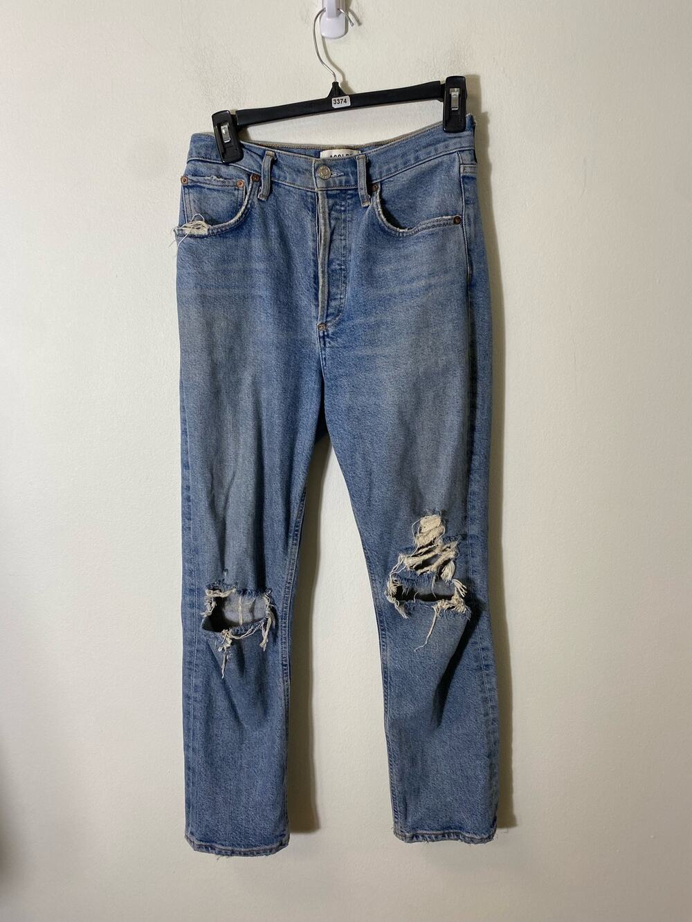 Agolde Los Angeles Distressed Button Fly Blue Jeans Sz 25
